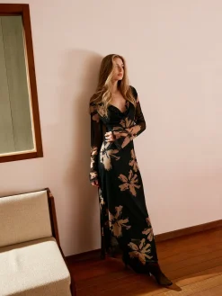 COMMENSE Boheme Printed Cowl Neck Floral Dress* Casual Dresses|Work Dresses