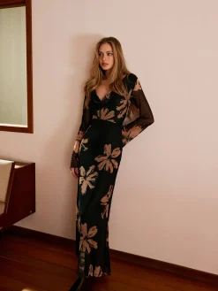COMMENSE Boheme Printed Cowl Neck Floral Dress* Black Dresses|Casual Dresses