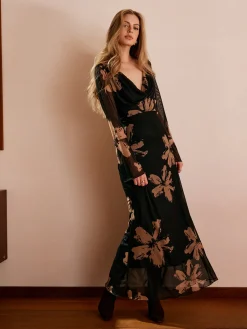 COMMENSE Boheme Printed Cowl Neck Floral Dress* Black Dresses|Casual Dresses