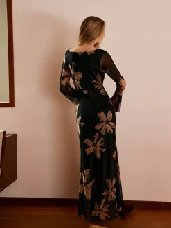 COMMENSE Boheme Printed Cowl Neck Floral Dress* Black Dresses|Casual Dresses