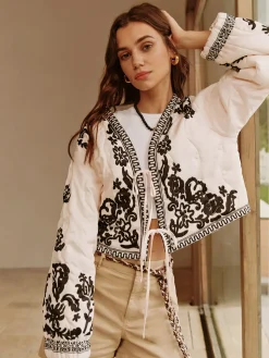 COMMENSE Boheme Printed Lace Up Short Jacket* Outerwear|Jackets