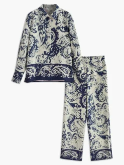 COMMENSE Boheme Printed Satin Breasted Polo Shirt* Matching Sets|Tops