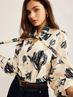 COMMENSE Boheme Printed Tie Neck Satin Blouse* Blouses & Shirts|Tops