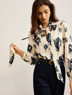 COMMENSE Boheme Printed Tie Neck Satin Blouse* Blouses & Shirts|Tops