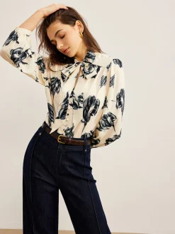 COMMENSE Boheme Printed Tie Neck Satin Blouse* Blouses & Shirts|Tops