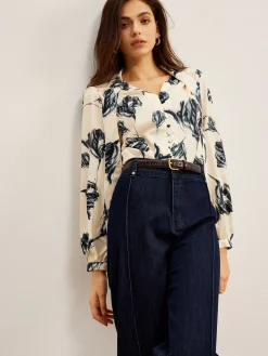 COMMENSE Boheme Printed Tie Neck Satin Blouse* Blouses & Shirts|Tops