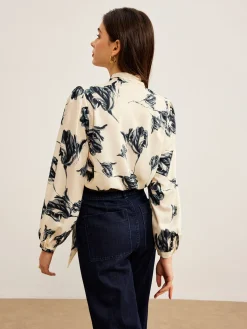 COMMENSE Boheme Printed Tie Neck Satin Blouse* Blouses & Shirts|Tops