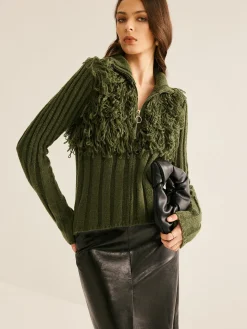 COMMENSE Boheme Raw Hem Zipper Knit Top* Knitwear|Tops