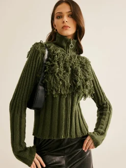 COMMENSE Boheme Raw Hem Zipper Knit Top* Knitwear|Tops