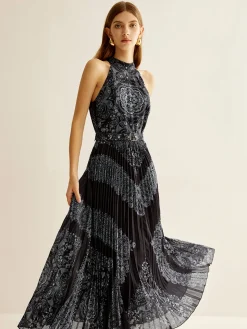 COMMENSE Boheme Sleeveless Pleated Dress With Belt* Black Dresses|Casual Dresses