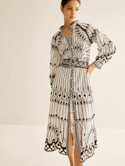COMMENSE Boheme Stand Collar Split Dress* White Dresses|Casual Dresses