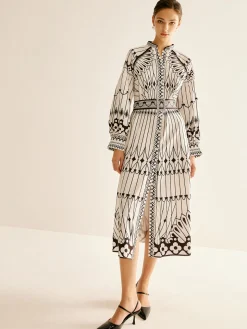COMMENSE Boheme Stand Collar Split Dress* White Dresses|Casual Dresses