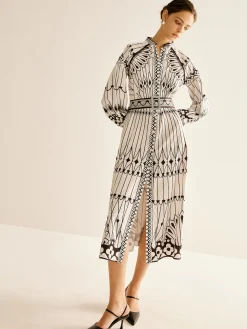 COMMENSE Boheme Stand Collar Split Dress* White Dresses|Casual Dresses