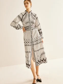COMMENSE Boheme Stand Collar Split Dress* White Dresses|Casual Dresses