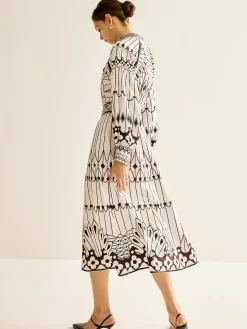 COMMENSE Boheme Stand Collar Split Dress* White Dresses|Casual Dresses