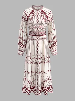 COMMENSE Boheme Stand Collar Split Dress* White Dresses|Casual Dresses