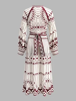 COMMENSE Boheme Stand Collar Split Dress* White Dresses|Casual Dresses