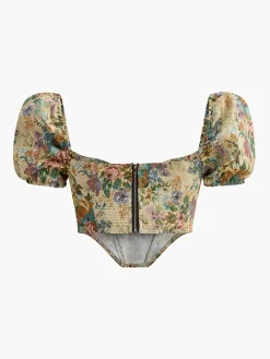 COMMENSE Boheme Zipper Crop Corset Blouse* Corset Tops|Crop Tops
