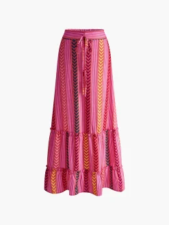 COMMENSE Boho Printed Drawstring Ruffle Skirt* Skirts|Bottoms