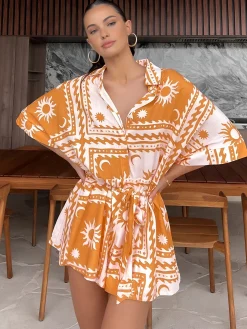 COMMENSE Boho Sun & Moon Pattern Short Jumpsuit* Jumpsuits & Rompers|Jumpsuits & Rompers