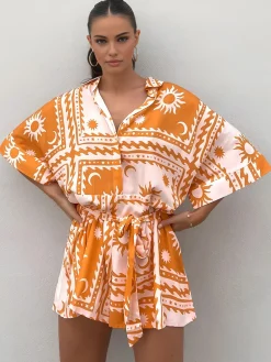 COMMENSE Boho Sun & Moon Pattern Short Jumpsuit* Jumpsuits & Rompers|Jumpsuits & Rompers