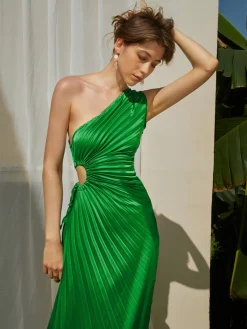 COMMENSE Bold In Pleat Satin Cutout Long Dress* Casual Dresses|Cocktail & Party Dresses