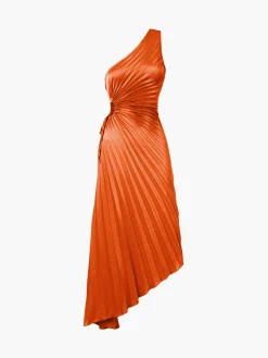 COMMENSE Bold In Pleat Satin Cutout Long Dress* Casual Dresses|Cocktail & Party Dresses