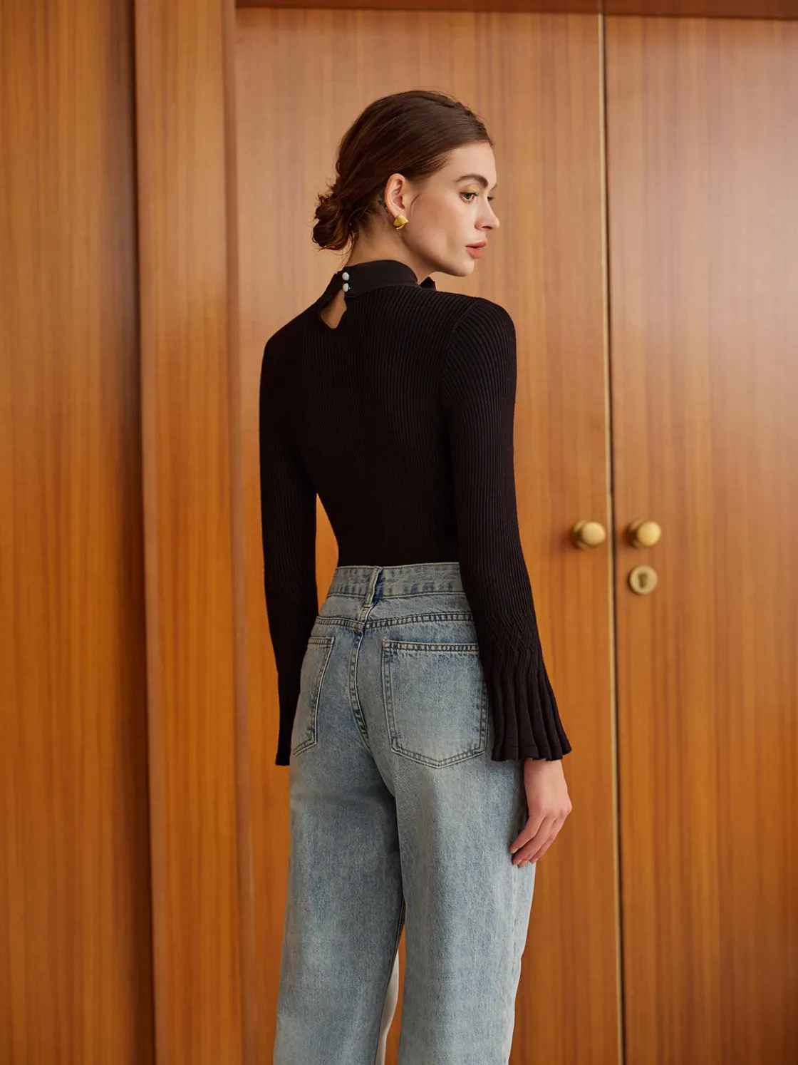 COMMENSE Bow Decor Bell Sleeve Knit Top* Sweater Tops|Sweaters & Cardigans