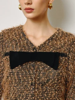 COMMENSE Bow Decor Purl Short Blouse* Tops