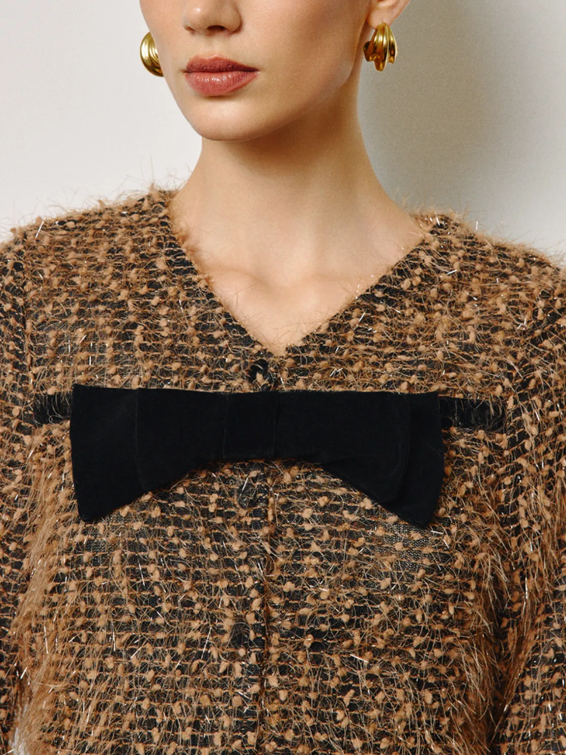 COMMENSE Bow Decor Purl Short Blouse* Tops