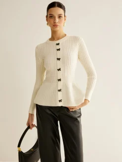 COMMENSE Bow Decor Ruffle Knit Top* Sweater Tops|Sweaters & Cardigans