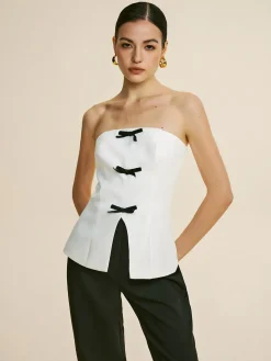 COMMENSE Bow Decor Split Tube Top* Tank Tops & Camis|Tops