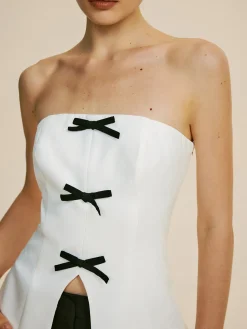 COMMENSE Bow Decor Split Tube Top* Tank Tops & Camis|Tops