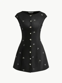 COMMENSE Bow Detail Breasted Tank Dress* Black Dresses|Casual Dresses