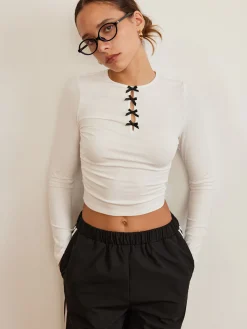 COMMENSE Bow Detail Plain T-Shirt* T-shirts|Tops