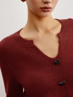 COMMENSE Bow Detail Split Pullover Sweater* Sweater Tops|Sweaters & Cardigans