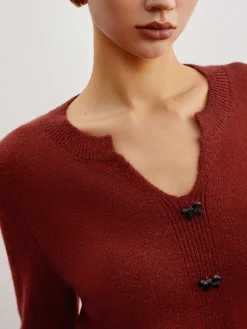 COMMENSE Bow Detail Split Pullover Sweater* Sweater Tops|Sweaters & Cardigans