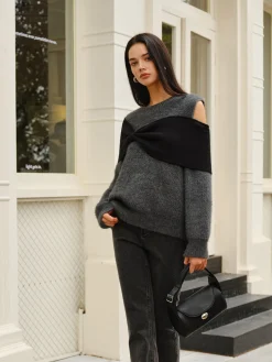 COMMENSE Bow Front Cutout Shift Sweater* Sweater Tops|Sweaters & Cardigans