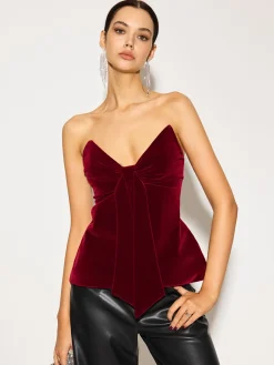 COMMENSE Bow Front Velvet Zipper Tube Top* Tops