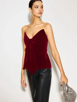 COMMENSE Bow Front Velvet Zipper Tube Top* Tops