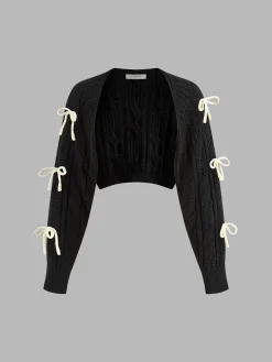 COMMENSE Bow Knotted Cable Knit Cardigan* Cardigans|Sweaters & Cardigans