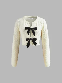 COMMENSE Bow Knotted Cozy Crop Knit Top* Sweater Tops|Sweaters & Cardigans