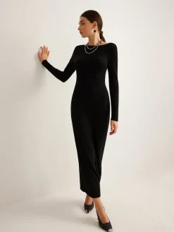 COMMENSE Bow Open Back Knit Dress* Black Dresses|Sweater Dresses