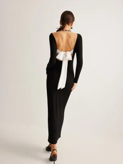 COMMENSE Bow Open Back Knit Dress* Black Dresses|Sweater Dresses