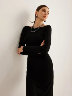 COMMENSE Bow Open Back Knit Dress* Black Dresses|Sweater Dresses