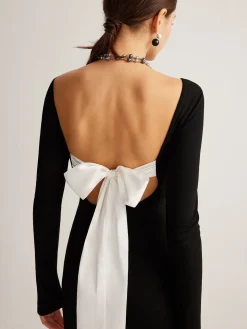 COMMENSE Bow Open Back Knit Dress* Black Dresses|Sweater Dresses