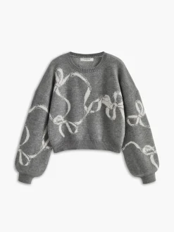 COMMENSE Bow Printed Loose Pullover Sweater* Sweater Tops|Sweaters & Cardigans
