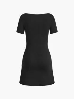 COMMENSE Bow Side Split Short Dress* Black Dresses|Casual Dresses