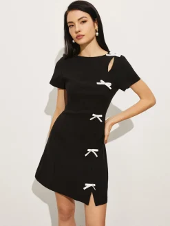 COMMENSE Bow Side Split Short Dress* Black Dresses|Work Dresses