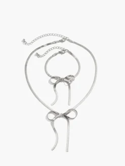 COMMENSE Bow Tassel Necklace Bracelet Set* Necklaces|Accessories